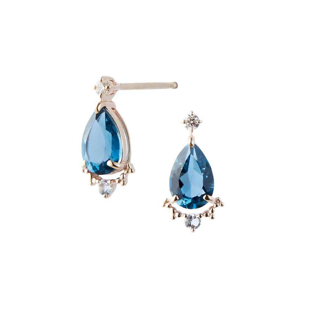 QIREINI K10YG H&C ダイヤモンド / ロンドンブルートパーズ / アクアマリン ピアス