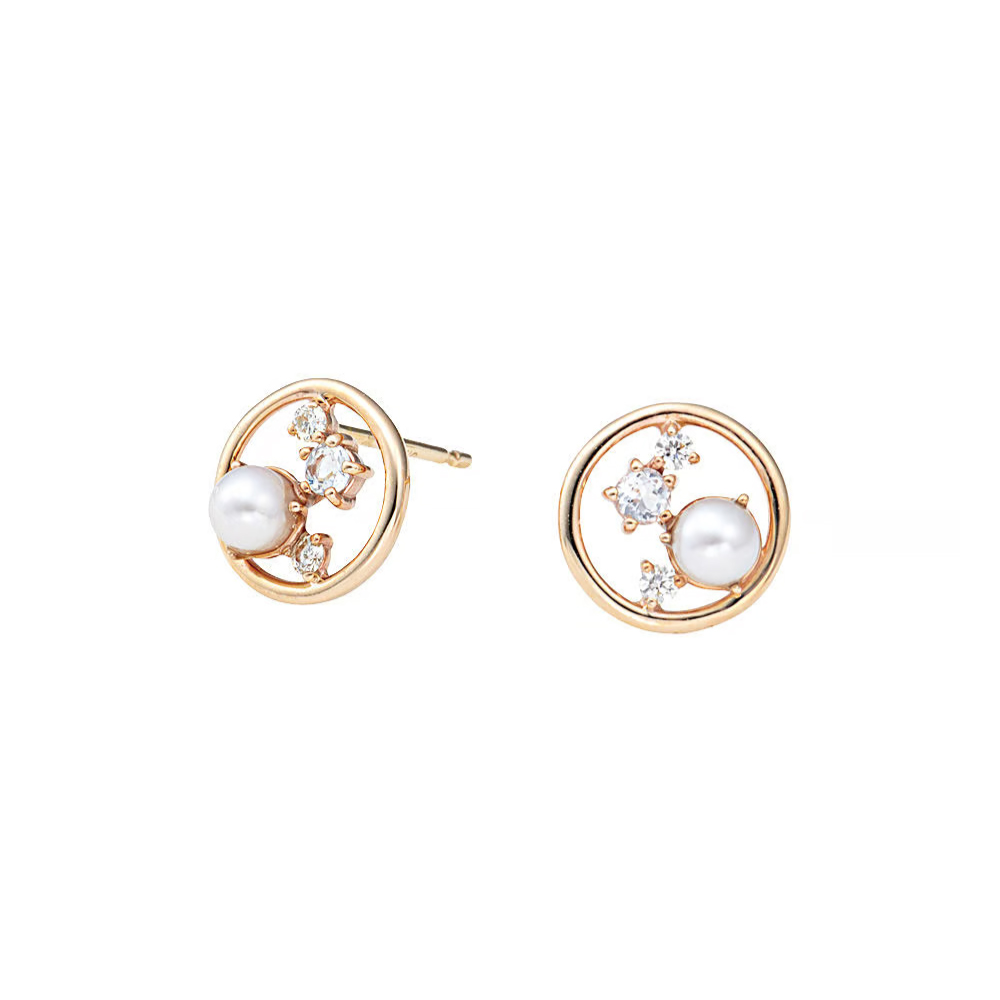 QIREINI K10YG H&C ダイヤモンド / 淡水パール / アクアマリン ピアス