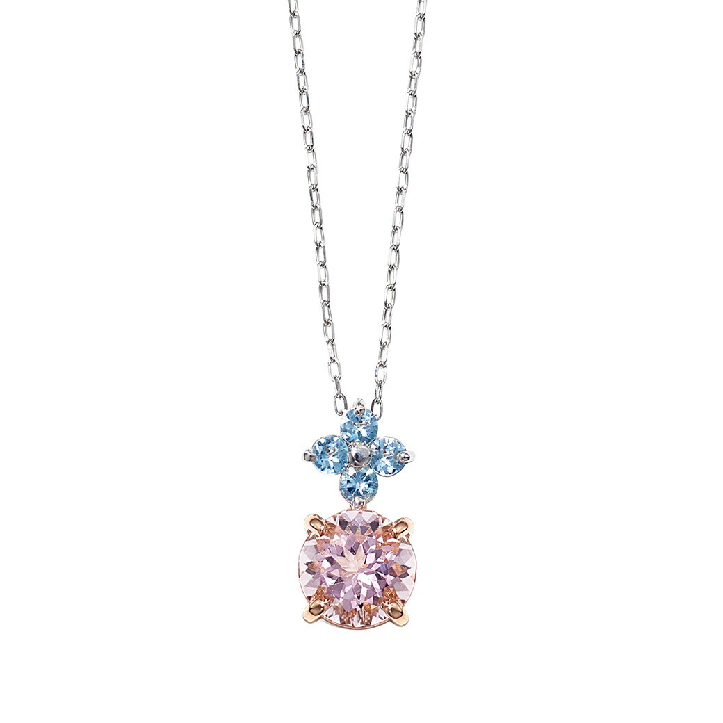 PT950 / PT850 / K18PG プラチナ モルガナイト / アクアマリン ネックレス
