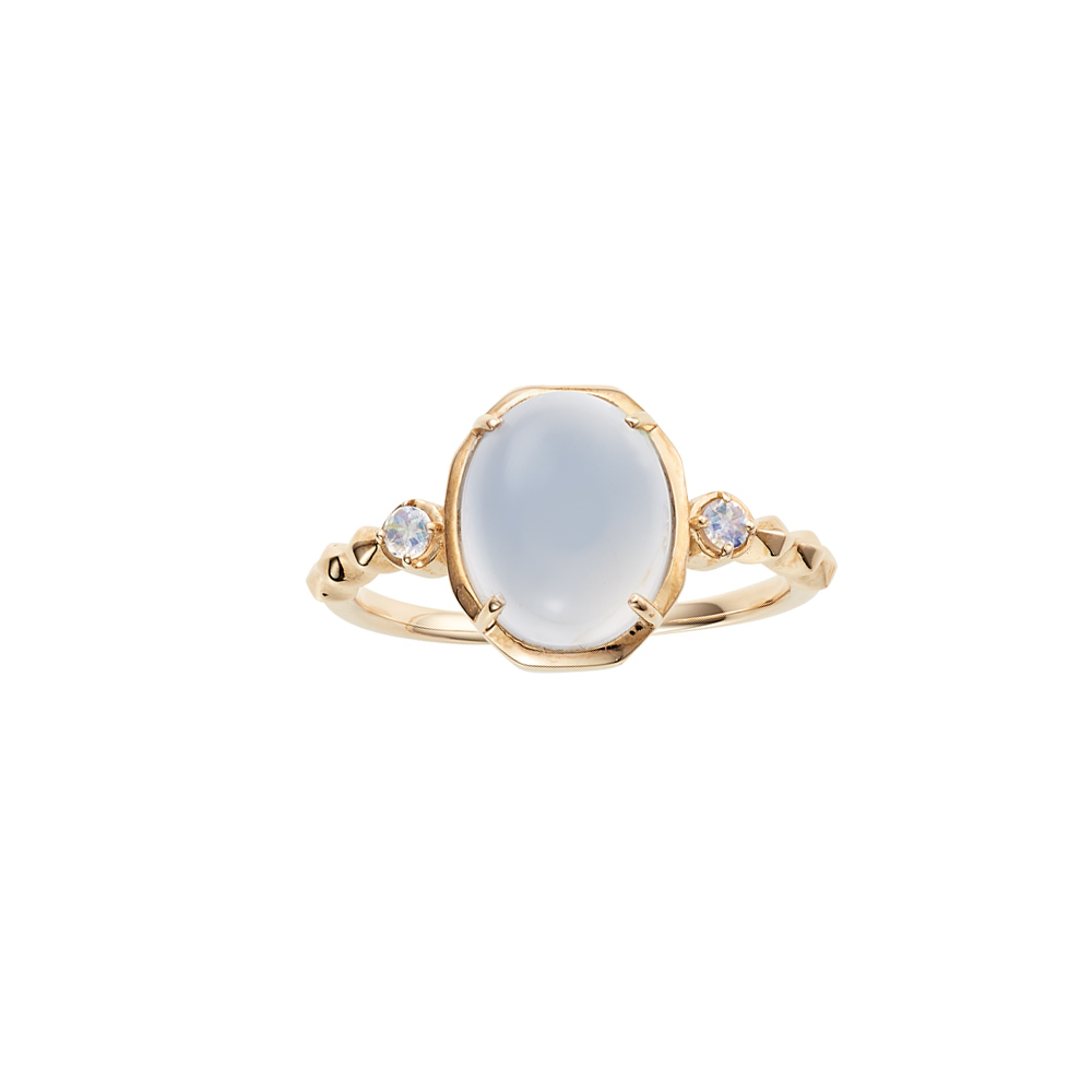 K10YG ブルーカルセドニー / ロイヤルブルームーンストーン リング